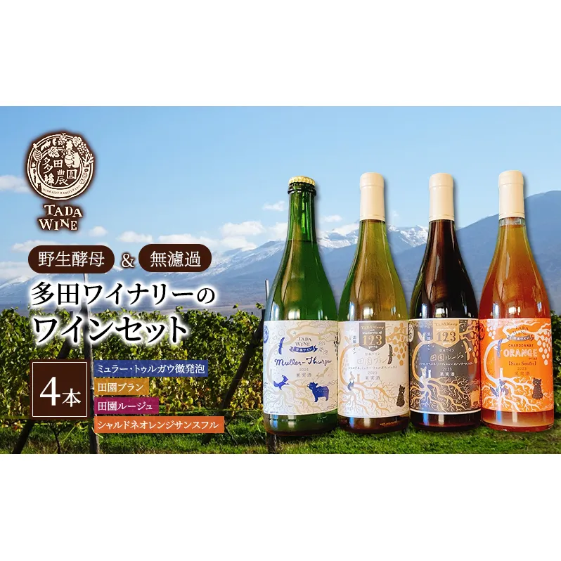 【野生酵母】赤白泡オレンジ ワイン4本 多田ワイナリー 北海道 上富良野町 ワイン 赤ワイン 白ワイン 微発砲ワイン セット お酒 アルコール