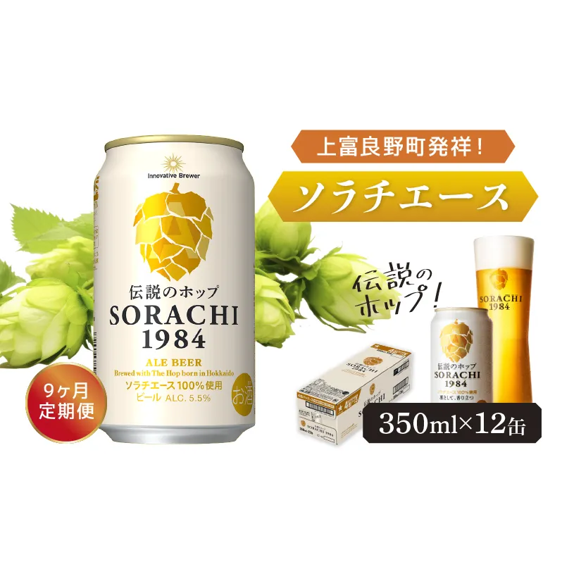 ◆9ヶ月定期便◆上富良野町発祥！伝説のホップ「ソラチエース」使用【SORACHI 1984】350ml×12缶 北海道 上富良野町 ソラチ1984 お酒 酒 飲み物 ビール 地ビール サッポロビール サッポロ ギフト