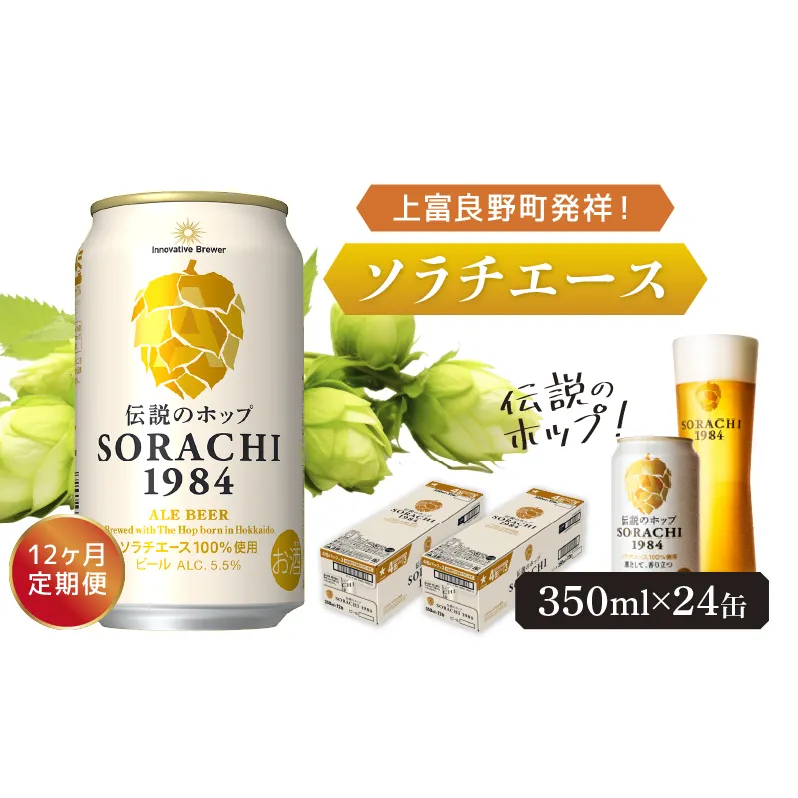 ◆12ヶ月定期便◆上富良野町発祥！伝説のホップ「ソラチエース」使用【SORACHI 1984】350ml×24缶 北海道 上富良野町 ソラチ1984 お酒 酒 飲み物 ビール 地ビール サッポロビール サッポロ ギフト