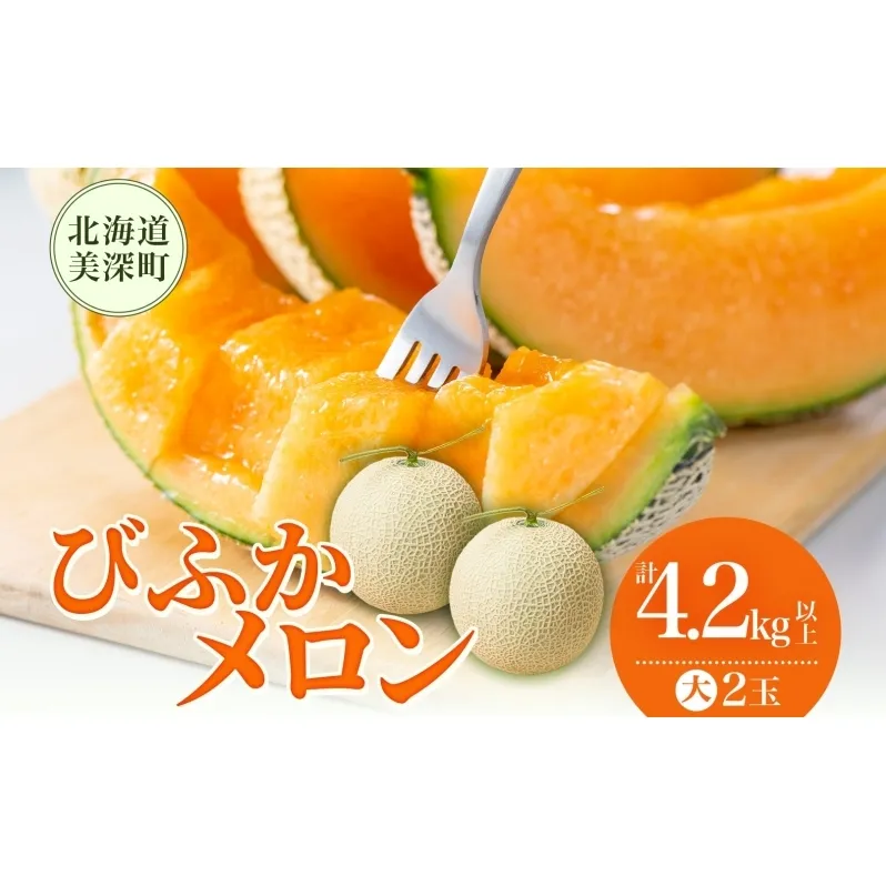 【2026年発送】びふかメロン大2玉(合計4.2kg以上) 北海道 美深町産 赤肉 メロン 産直 高級 果肉 果汁 芳醇 香り甘い デザート フルーツ 果物 くだもの 贈り物