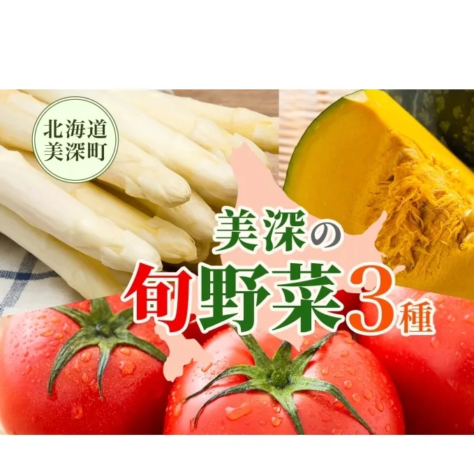 年3回定期便 2026年発送 美深の旬の野菜セット ホワイトアスパラ フルーツトマト トマト カボチャ かぼちゃ くりゆたか 秀品 産地直送 野菜 旬 食材 アレンジ 旬の野菜 みずみずしい フレッシュ お取り寄せ 北海道 美深町