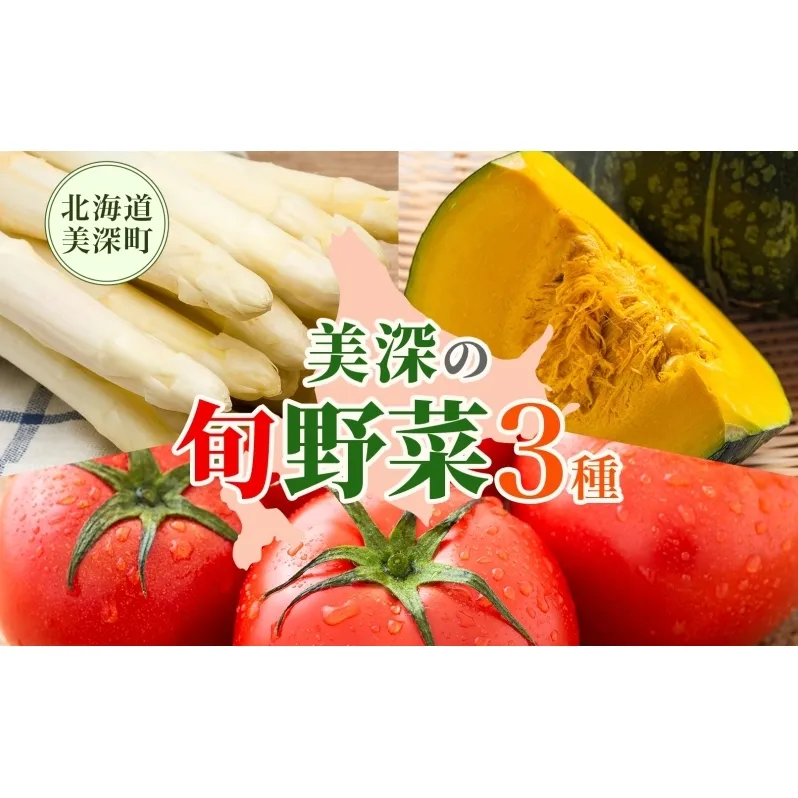 年3回定期便 2026年発送 美深の旬の野菜セット ホワイトアスパラ フルーツトマト トマト カボチャ かぼちゃ くりゆたか 秀品 産地直送 野菜 旬 食材 アレンジ 旬の野菜 みずみずしい フレッシュ お取り寄せ 北海道 美深町