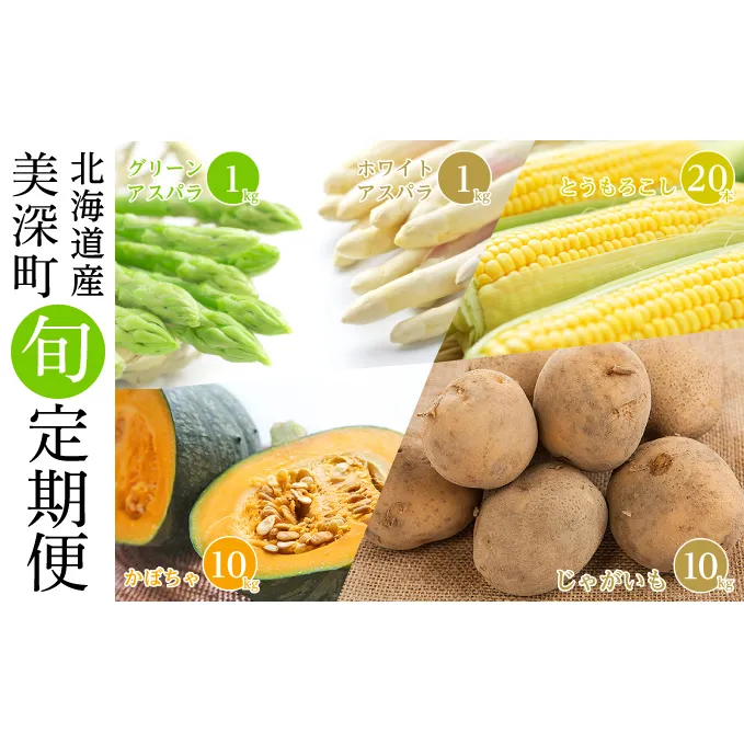 美深の旬の野菜 5種定期便（ホワイトアスパラ・グリーンアスパラ・とうもろこし・じゃがいも・かぼちゃ）【北海道美深町産】 甘み みずみずしい 良質 直送 栄養 お得 セット 