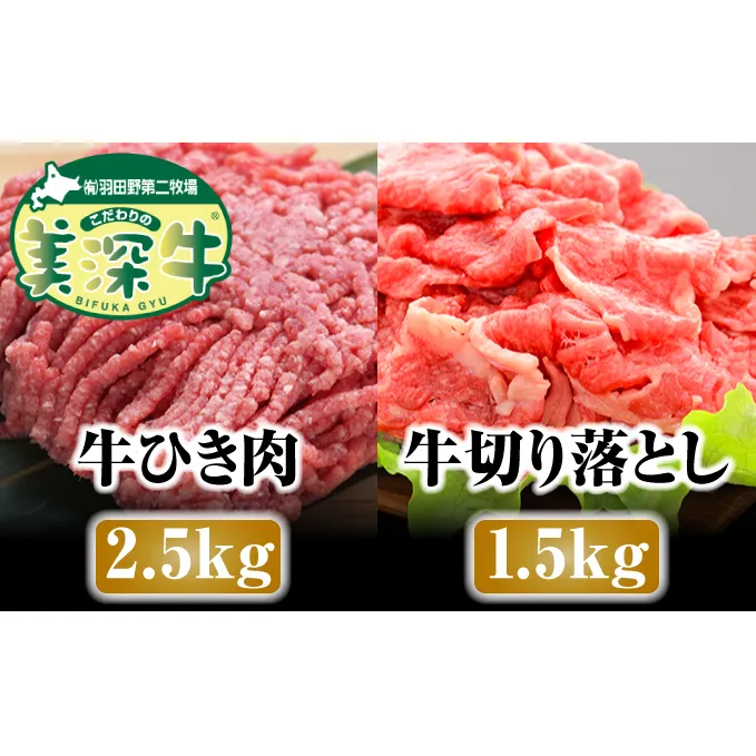 北海道 こだわりの美深牛 ひき肉2.5kg・切り落とし1.5kgセット お肉 牛肉 