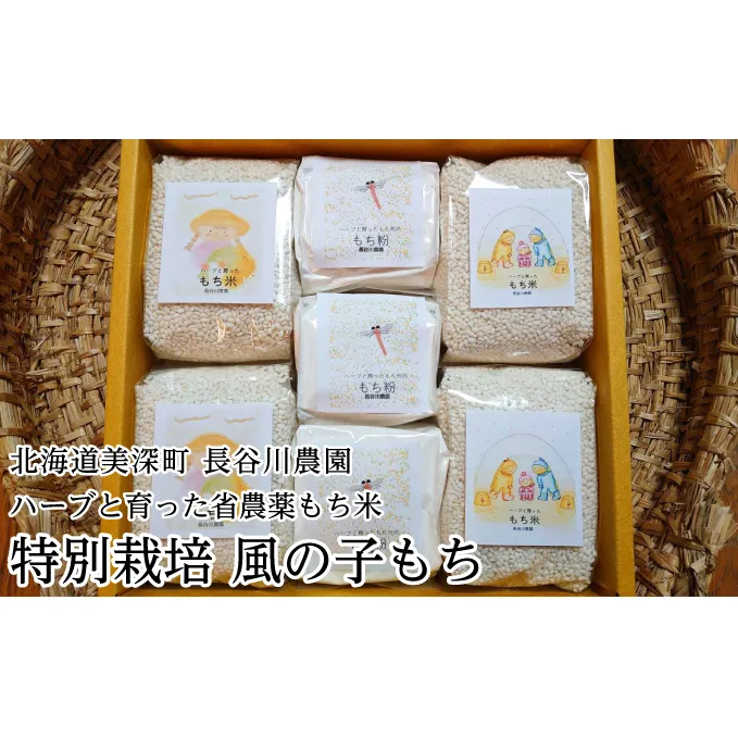 ［先行予約/11月発送開始］ハーブと育った省農薬の特別栽培もち米「風の子もち」450g×4・もち粉200g×3ギフトセット【北海道美深町】長谷川農園 餅米 北海道産 