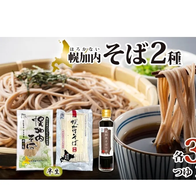 幌加内 半生そば2種セット つゆ付き 6人前 半生そば・石臼挽き半生そば 各240g×3袋 麺類 蕎麦 引っ越し 年越し 麺 生麺 コシ のど越し常温保存 産地直送 ほろかない振興公社 北海道 幌加内町