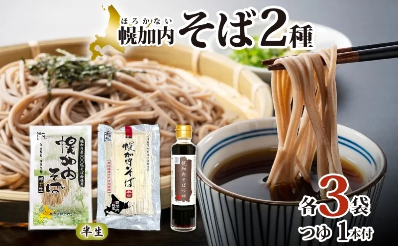 幌加内 半生そば2種セット つゆ付き 6人前 半生そば・石臼挽き半生そば 各240g×3袋 麺類 蕎麦 引っ越し 年越し 麺 生麺 コシ のど越し常温保存 産地直送 ほろかない振興公社 北海道 幌加内町