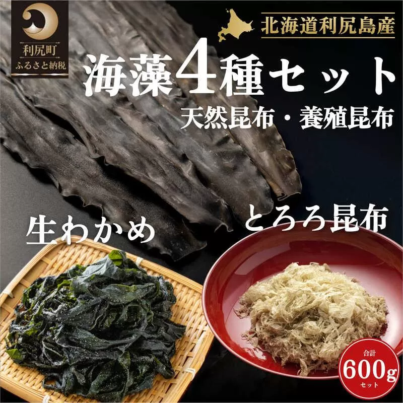 海産物 北海道 利尻島産 4種 海藻 セット 天然利尻昆布 100g 養殖利尻昆布 150g とろろ昆布 30g 塩蔵生わかめ 150g 米田商店 利尻昆布 昆布 こんぶ コンブ わかめ だし 出汁 だし昆布 加工食品 乾物 利尻