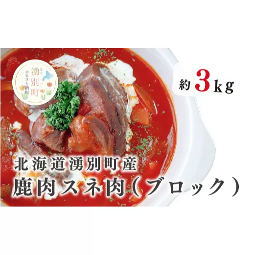 北海道湧別町産 エゾ鹿肉スネ肉（ブロック）3kg　鹿肉　しか肉　シカ肉　エゾシカ　エゾ鹿　肉　冷凍　低カロリー　低脂質　ヘルシー　国産　産地直送　オホーツク　北海道　湧別町