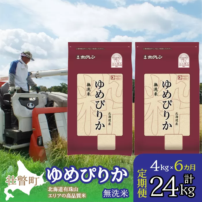 【令和6年産 6ヶ月定期配送】（無洗米4kg）ホクレンゆめぴりか（無洗米2kg×2袋） SBTD051