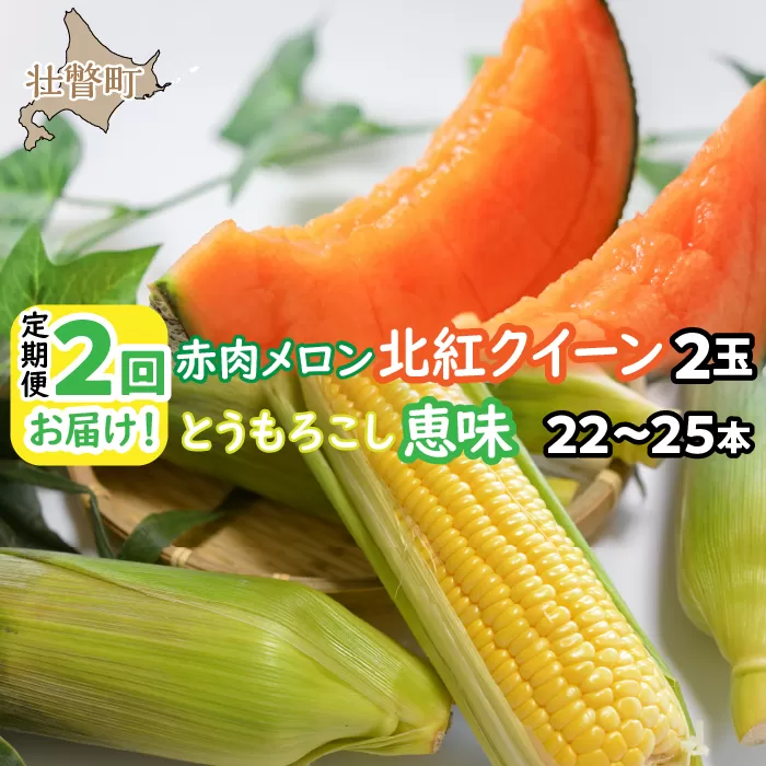 ＜2026年7月よりお届け＞2回お届け！赤肉メロン2玉ととうもろこし（恵味）22〜25本 SBTP007