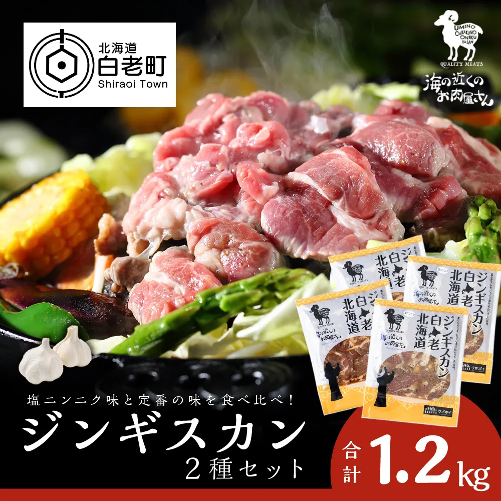 ジンギスカン2種セット 1.2kg (塩ニンニクジンギスカン 300g×2、味付けラムジンギスカン300g×2)