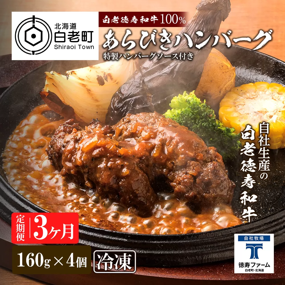 定期便 3カ月 和牛 粗びき 生 ハンバーグ 4個セット デミグラスソース付き 160g×4袋