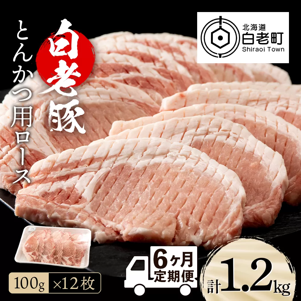 【定期便 6カ月】北海道産 白老豚 ロース とんかつ用 100g×12枚