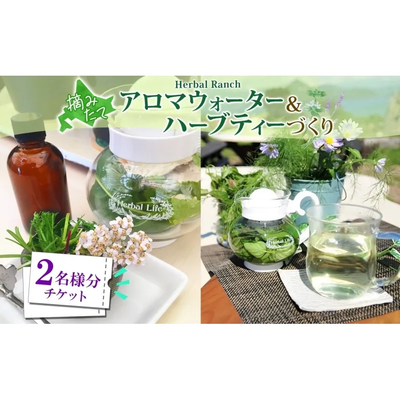 北海道 アロマ ウォーター 蒸留 摘みたて ハーブティー 体験2枚 ハーブ フレッシュ オリジナル ハーブ畑 天然 リラックス 癒し リラクゼーション ハーバルランチ 送料無料 洞爺湖 