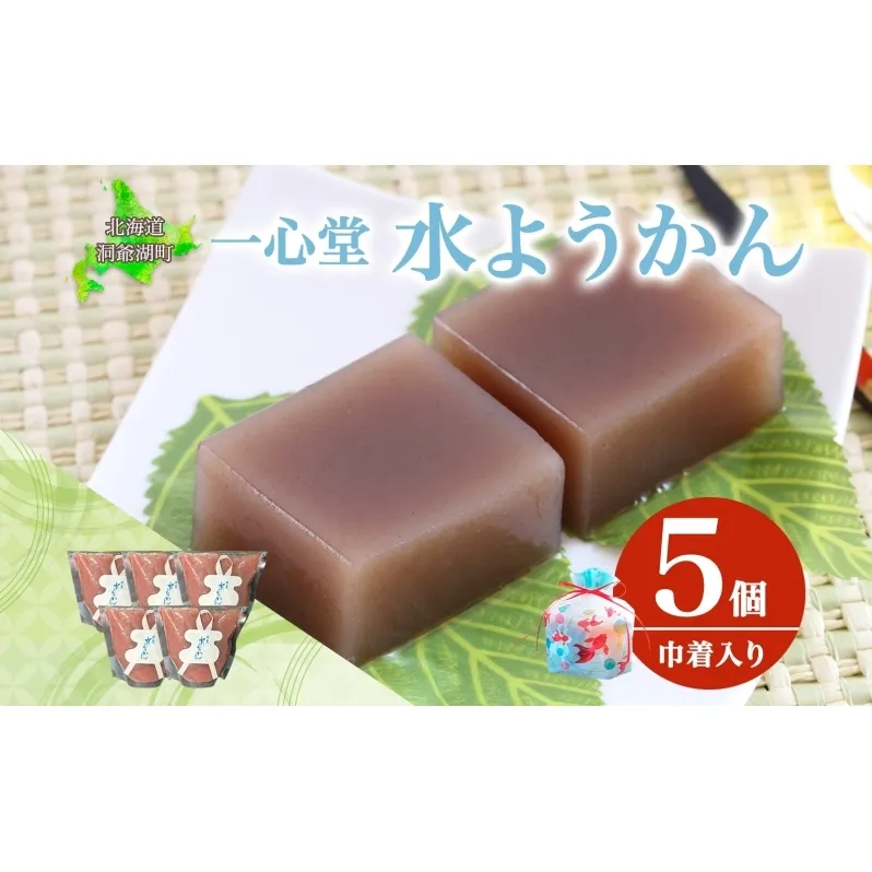 水ようかん 5個 巾着入り 7月初旬よりお届け ようかん 和菓子 菓子 羊羹 北海道産 小豆 スイーツ 夏 おやつ お中元 お供え 贈答 お取り寄せ 送料無料 常温 一心堂 北海道 洞爺湖町