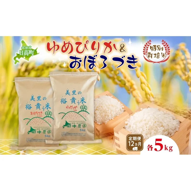 12ヵ月定期便 田中農園 令和6年度 ゆめぴりか＆おぼろづき 各5kg 食べ比べ セット 米 こめ コメ 白米 白飯 ご飯 ごはん ふっくら つややか 豊かな甘み ほどよい粘り 特別栽培 日高町