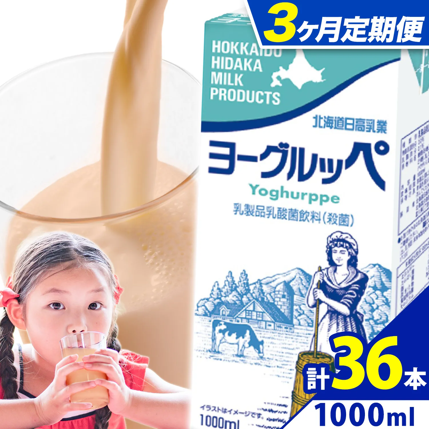ロングライフ 常温保存可能 ヨーグルッペ 【3ヶ月定期便】 1000ml × 12本  日高乳業《お申込み翌月から出荷》北海道 日高町 乳酸菌飲料 常温 備蓄 ストック 定期便 1L