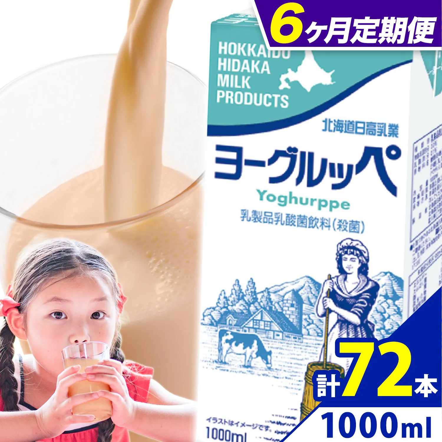 ロングライフ 常温保存可能 ヨーグルッペ 【6ヶ月定期便】 1000ml × 12本  日高乳業《お申込み翌月から出荷》北海道 日高町 乳酸菌飲料 常温 備蓄 ストック 定期便 1L