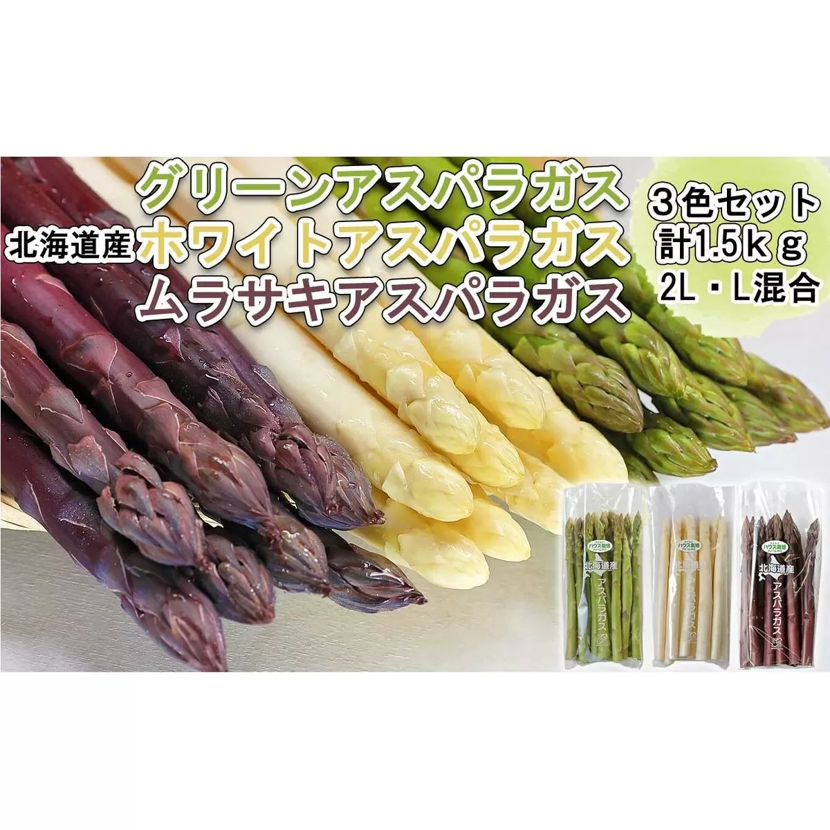 北海道産 アスパラ 計 1.5kg グリーン ホワイト ムラサキ セット