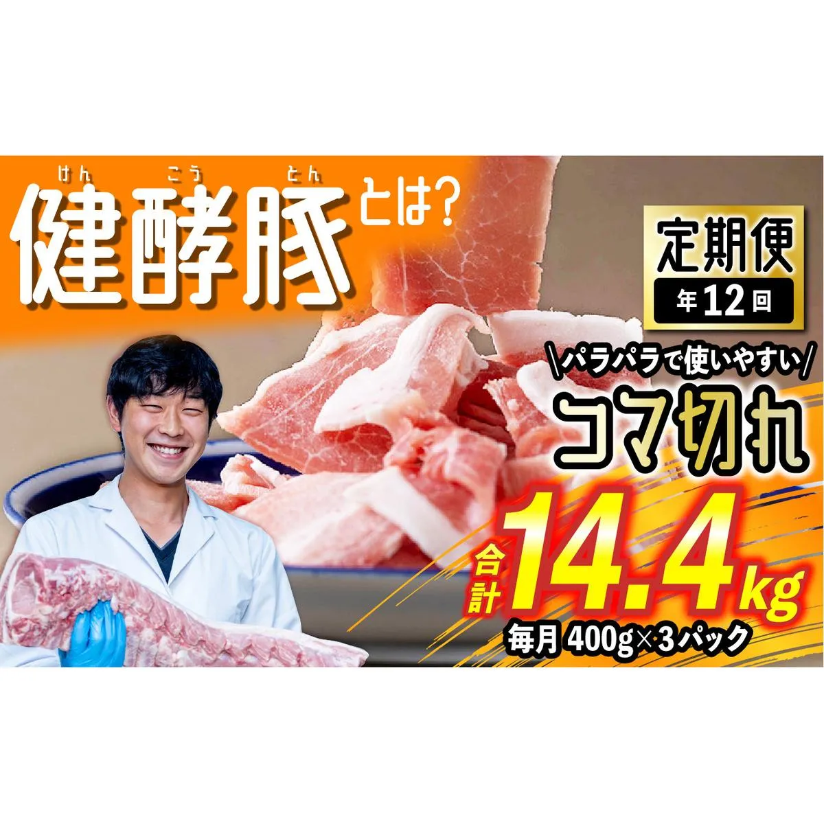 ＜定期便12回＞ 北海道産 健酵豚 小間切れ 計 1.2kg (全14.4kg)