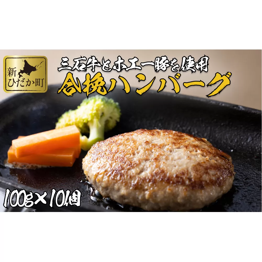 北海道産 黒毛和牛 みついし牛 と ホエー豚 ハンバーグ 計 1kg （ 100g × 10個 ）