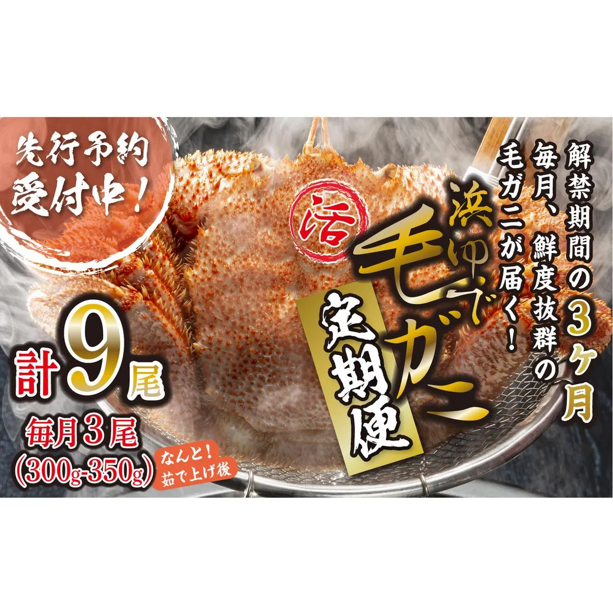 ＜2026年2月上旬から順次発送＞【 定期便 全 3回 】 北海道産 浜ゆで 毛ガニ 3尾 × 3回 （ 計 9尾 ） ＜ 1月20日まで受付 ＞ 毛蟹 毛がに かに味噌 カニ味噌 新鮮 旬 ボイル 浜茹で 海鮮 海産物