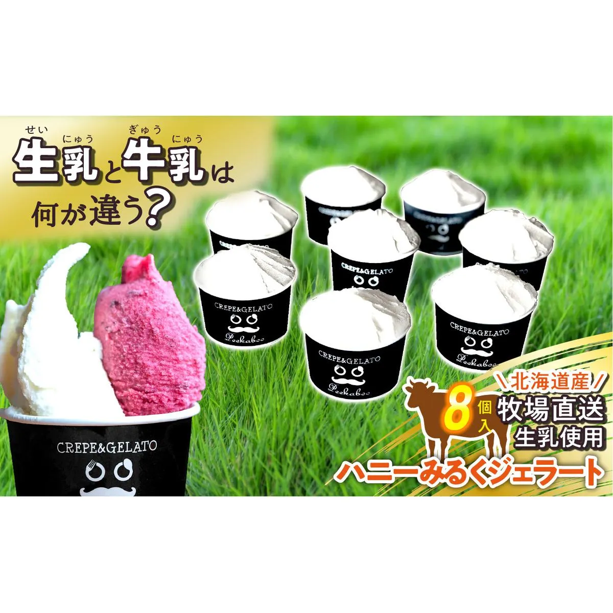 北海道産 生乳 ジェラート アイス ハニー ミルク 8個入り ジェラートセット