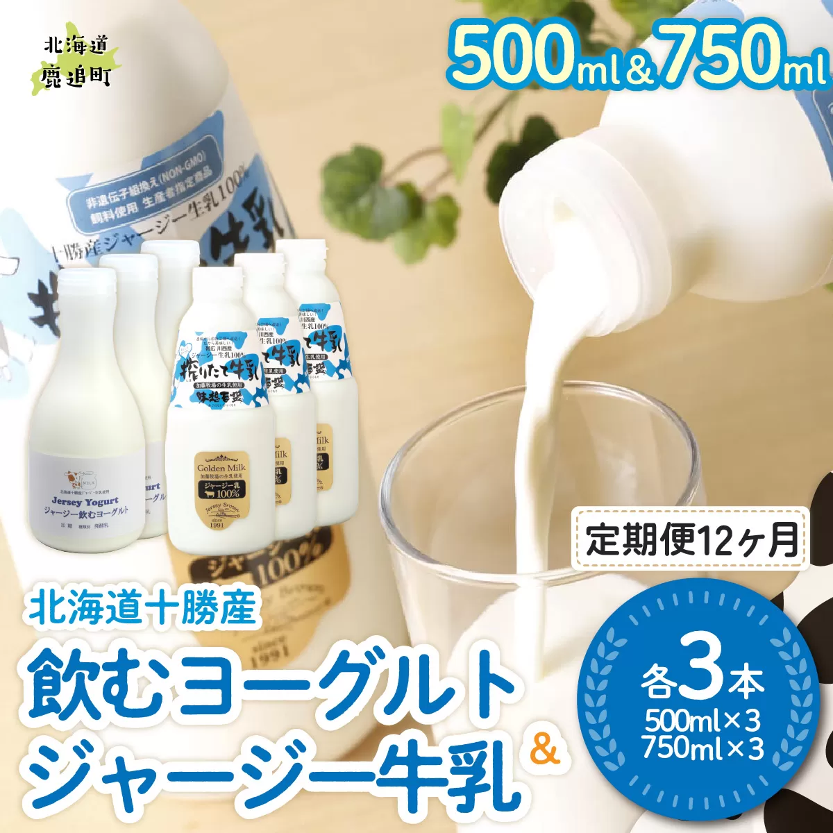 【定期12ヶ月】ジャージー飲むヨーグルト500ml ジャージー牛乳750ml 各3本 SKM069