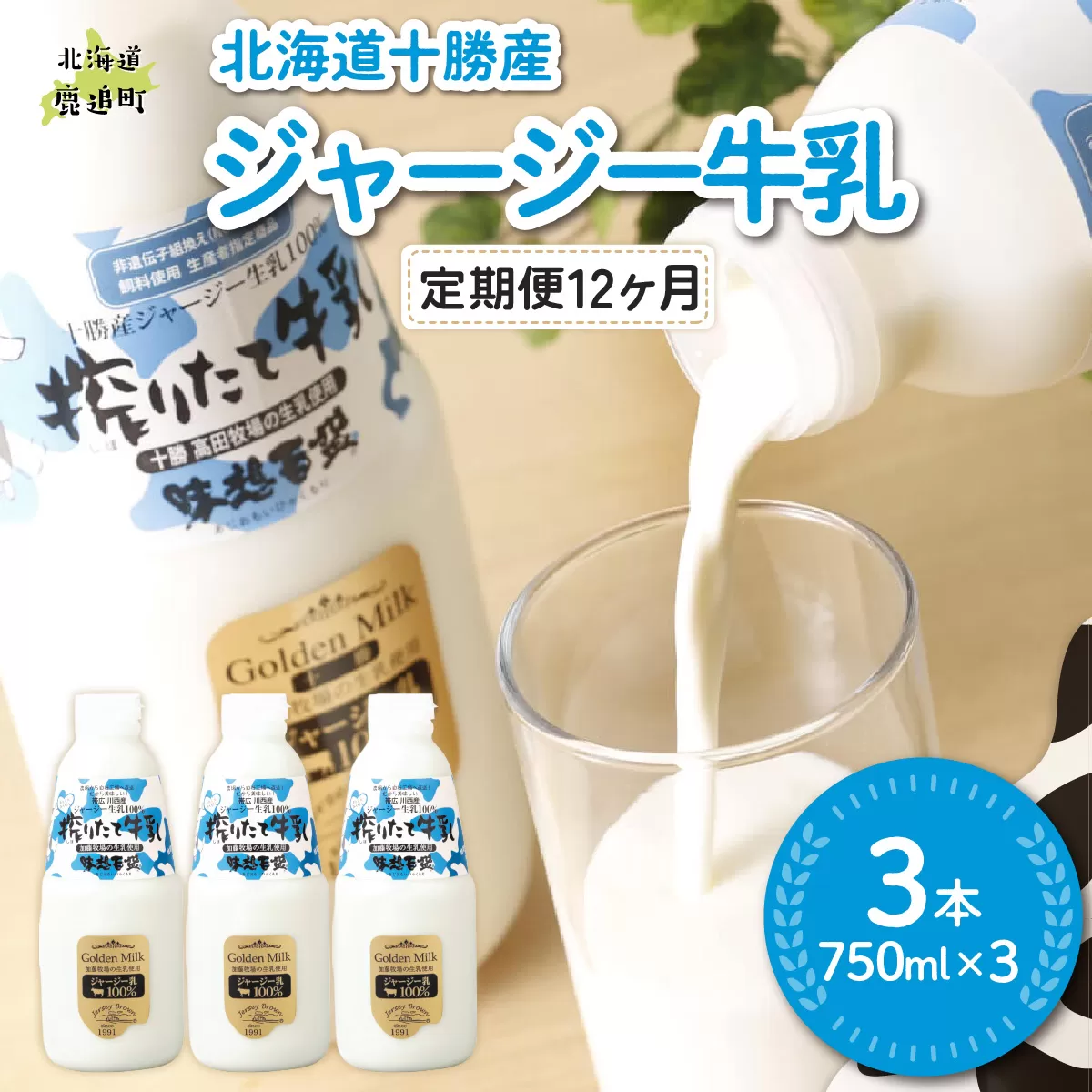 【定期12ヶ月】ジャージー牛乳 750ml ×3 SKM049