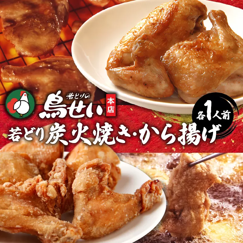 鳥せい本店 の 若どり 炭火焼き & から揚げ セット ( 各1人前 )  【 鶏肉 手羽 むね肉 もも肉 詰め合わせ 真空パック 冷蔵 職人技 こだわり お取り寄せ 北海道 清水町 】