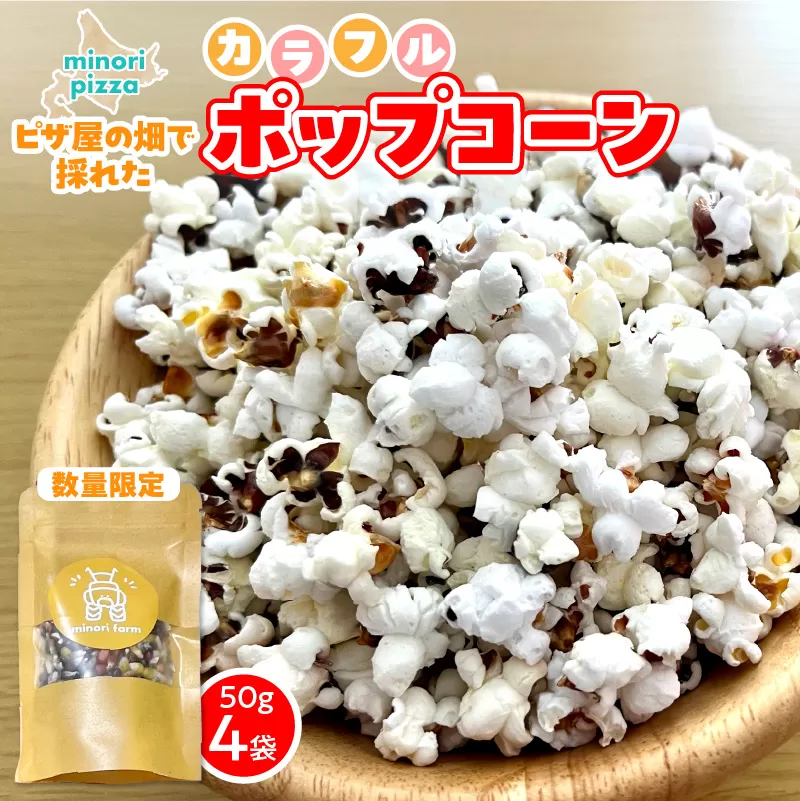 minori pizzaがお届けする【ピザ屋の畑で採れたカラフルポップコーン】　4袋入り 時短調理 スピード調理 簡単 パーティー おやつ お菓子 菓子 しょっぱい 甘い ヘルシー 手軽 ポップコーン アレンジ 北海道 清水町