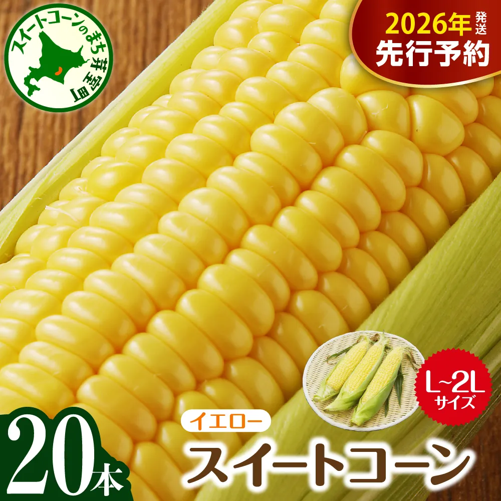【2026年7月下旬～8月中旬頃配送】北海道十勝芽室町 とうもろこし スイートコーン20本 イエロー種 me002-014c-26／人気 キャンプ飯 アウトドア BBQ トウモロコシ とうきび コーン 甘い 野菜  めむろ 送料無料 お取り寄せ 贈り物 ギフト 贈答 期間限定