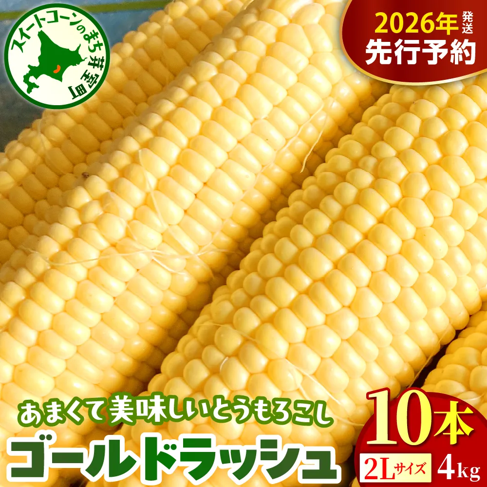 【2026年8月上旬～8月下旬頃配送】北海道十勝芽室町 とうもろこし ゴールドラッシュ 2Lサイズ 10本セット me078-003c-26／コーン 朝採り 産地直送 糖度 生 野菜 新鮮 BBQ 冷蔵 送料無料 お取り寄せ
