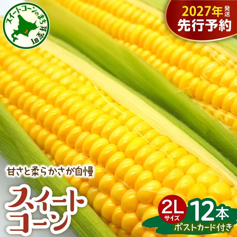 【先行受付】【2027年7月下旬～8月下旬頃配送】北海道十勝芽室町 上美生のたからばこ とうもろこしゴールドラッシュ ２Lサイズ以上12本ポストカード セット me029-001-27b