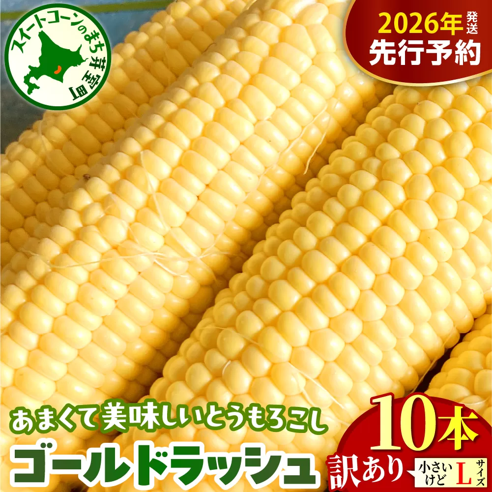 【先行受付】【2026年8月上旬～8月下旬頃配送】【訳あり】北海道十勝芽室町 とうもろこし ゴールドラッシュ Lサイズ 10本セット　me078-006c-26