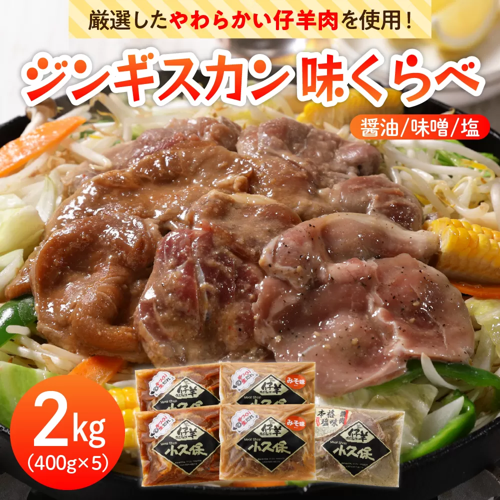 北海道十勝芽室町 ３種のラムジンギスカン味くらべセット2.0kg(400g×5袋） me006-004c