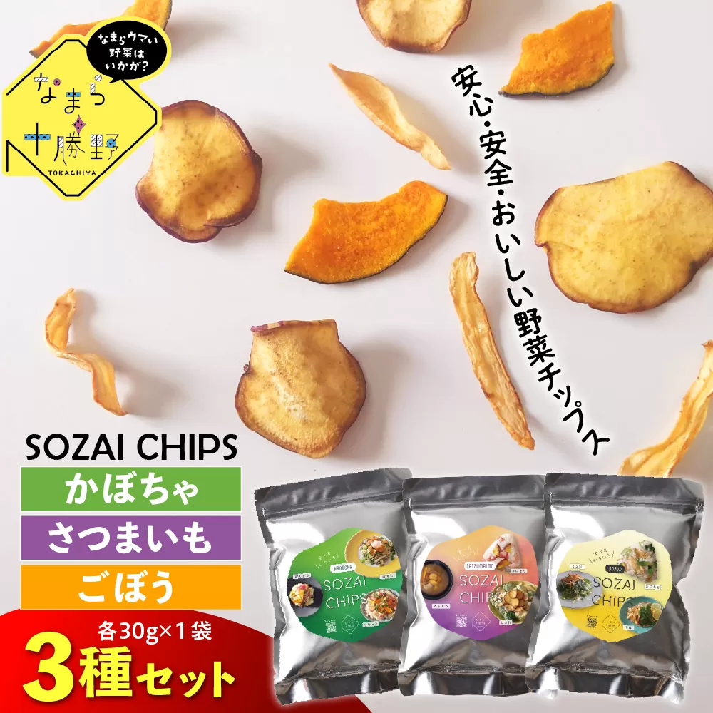 北海道十勝芽室町 なまら十勝野のSOZAI CHIPS 3種セット(さつまいも・かぼちゃ・ごぼう)　me001-049c