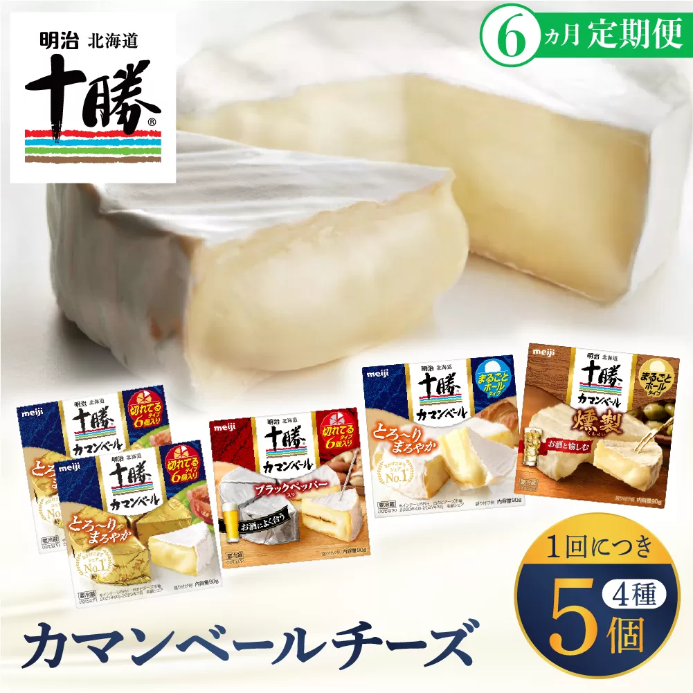 【6ヵ月定期便】明治北海道十勝チーズ カマンベール4種5個セット 計6回 me003-068-t6c