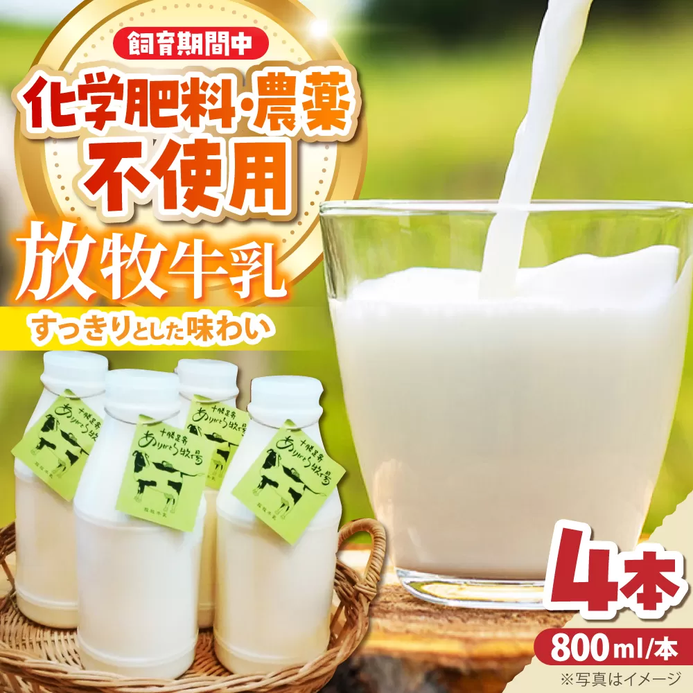 北海道 放牧牛乳 800ml×4本《足寄町》【ありがとう牧場】牛乳 生乳 ミルク 濃厚 まろやか 農薬不使用 800ml 足寄町産 北海道産 道産 あしょろ [BEAH003]