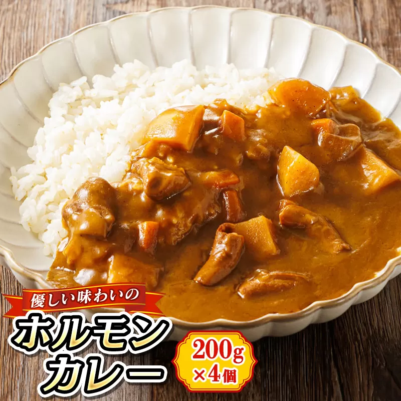 優しい味わいのホルモンカレー 200g×4個（箱） | ホルモン 野菜 昆布 だし ダシ レトルト カレー レトルトカレー おもいやり 食品 常温 備蓄 常備 保存食 避難食 防災食 森谷食品 北海道 昆布の日 こんぶの日 11月15日 北海道 釧路町 釧路超 特産品