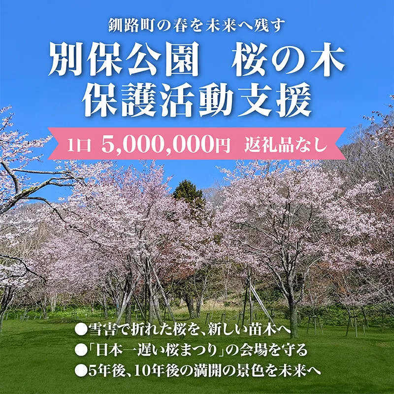 【返礼品なし】別保公園の桜を雪害から復活させたい ｜「日本一遅い桜まつり」応援寄附（5,000,000円） さくら 桜 桜の木 植樹 別保公園 北海道 釧路町 釧路超 寄付 支援 応援 共感型sakura04