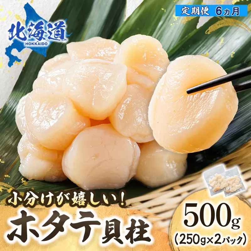 【定期便 6ケ月連続】北海道産 ホタテ貝柱 （約250g×2コ 計500g） 帆立 ホタテ ほたて 貝柱 冷凍 刺身 刺し身 小分け ホタテ貝柱 刺身ホタテ 刺身 冷凍 セット 産地直送 魚介類 海鮮 絶品 人気 ヒロセ 100000以上 定期便 6回 6か月 海鮮定期便 北海道 釧路町 釧路超 特産品 br04