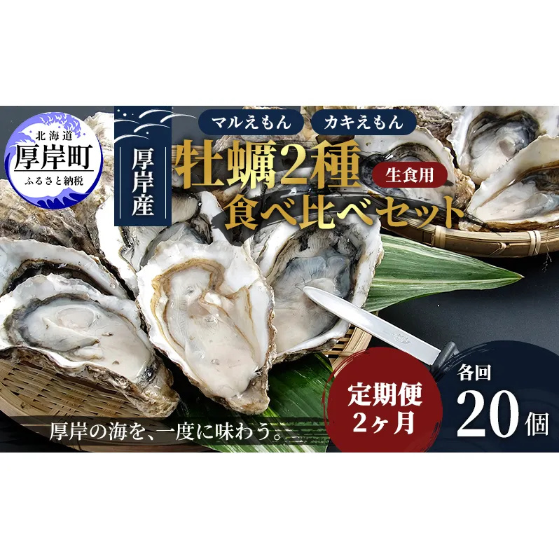 2か月 定期便 北海道 厚岸産 殻付牡蠣の食べ比べセット！（生食用）  牡蠣 カキ かき 生食 生食用 生牡蠣  食べ比べ 魚貝類