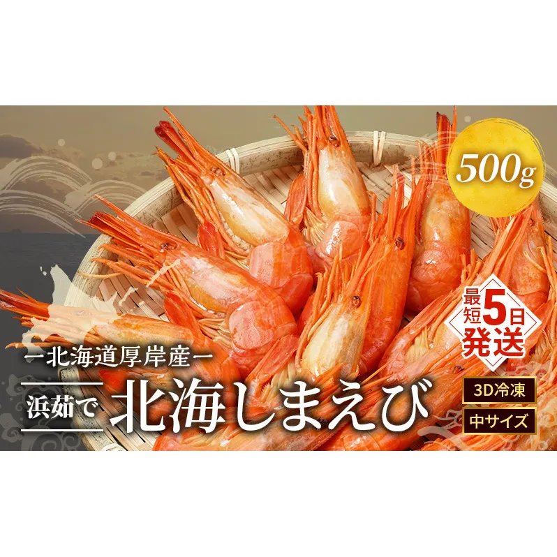 えび 3D冷凍 北海道 厚岸産 浜茹で 北海しまえび 中サイズ 500g (33尾前後) 海鮮 魚介類 