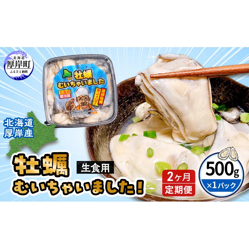 【 2ヵ月 定期便 】牡蠣 北海道 厚岸産 牡蠣むいちゃいました！ 生食用 500g (各回500g×2ヶ月分,合計約1kg)  魚貝類 生牡蠣 マルえもん