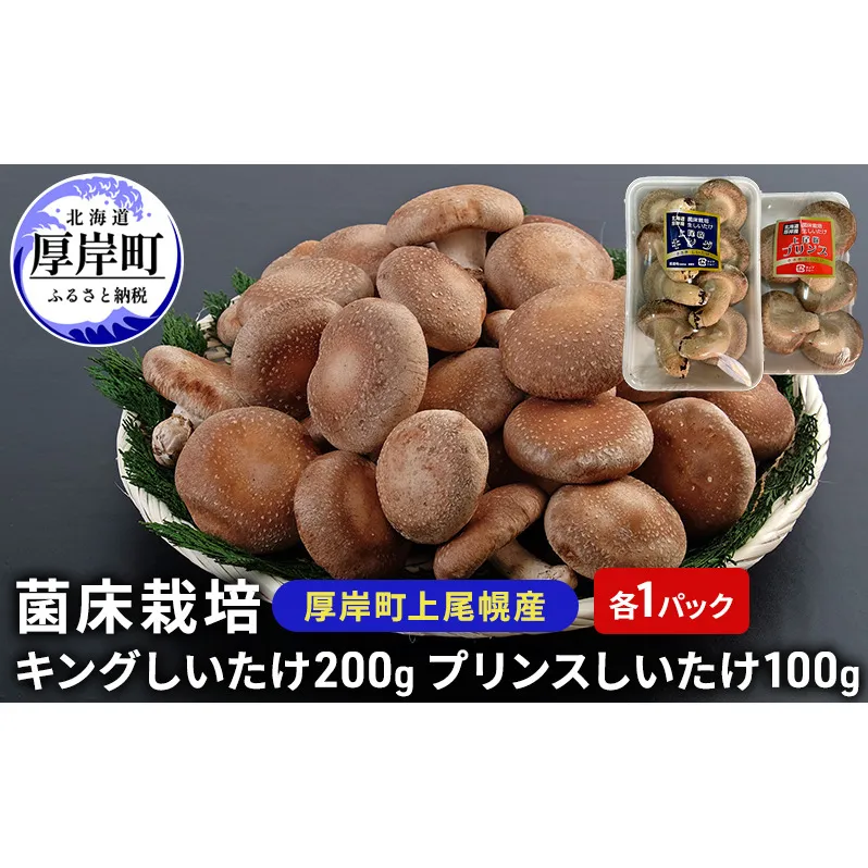 北海道産 厚岸町 上尾幌 菌床栽培 キングしいたけ プリンスしいたけ 各1パック 