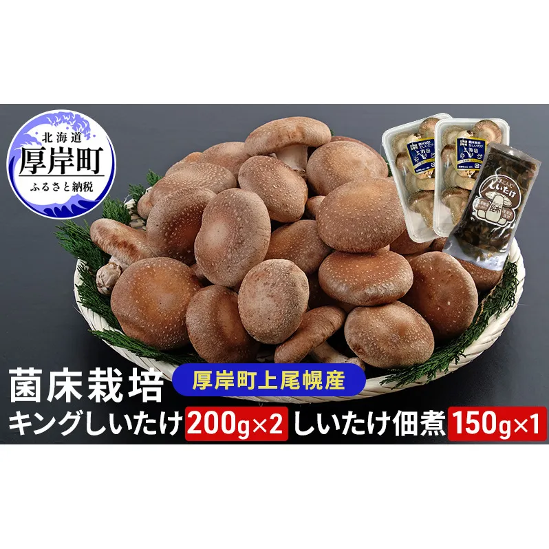 北海道産 厚岸町 上尾幌 菌床栽培 キングしいたけ 2パック しいたけ佃煮 150g×1パック