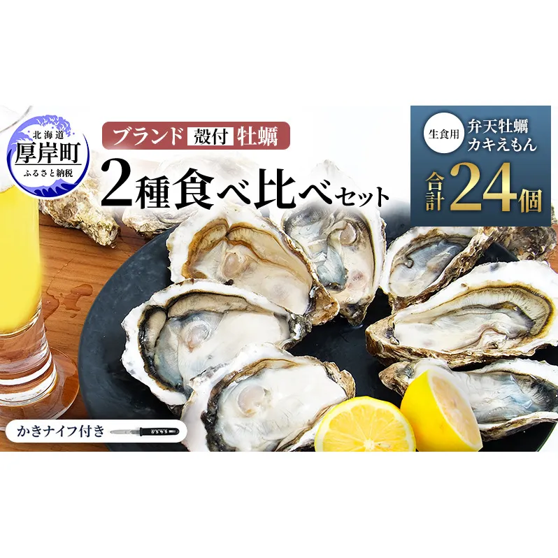 北海道 厚岸産 ブランド 殻付牡蠣 食べ比べ 弁天牡蠣 A3サイズ カキえもんLL サイズ 各12個 生食用 [ 牡蠣 カキ かき 生食 生食用 生牡蠣 食べ比べ 魚貝類 ブランド牡蠣 ]