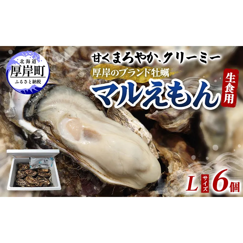 牡蠣 厚岸のブランド牡蠣 マルえもん Lサイズ 6個 生食用 魚貝類 海鮮 海のミルク 国産 生食用殻付き牡蠣 まろやか クリーミー 食べやすい品種 海の香り 牡蠣の酒蒸し 焼き牡蠣 マルえもん